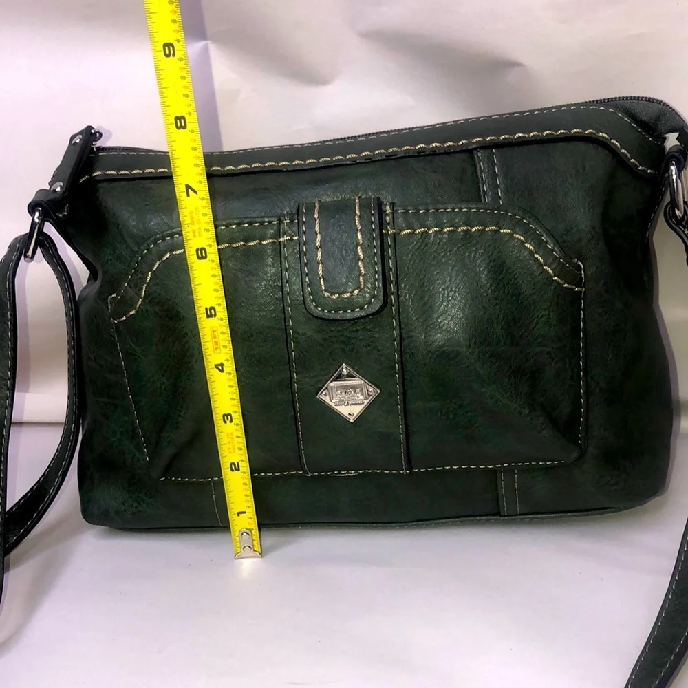 BOC Dark Olive Green Crossbody Adjustable Strap Silver Hardware Zipper Pockets